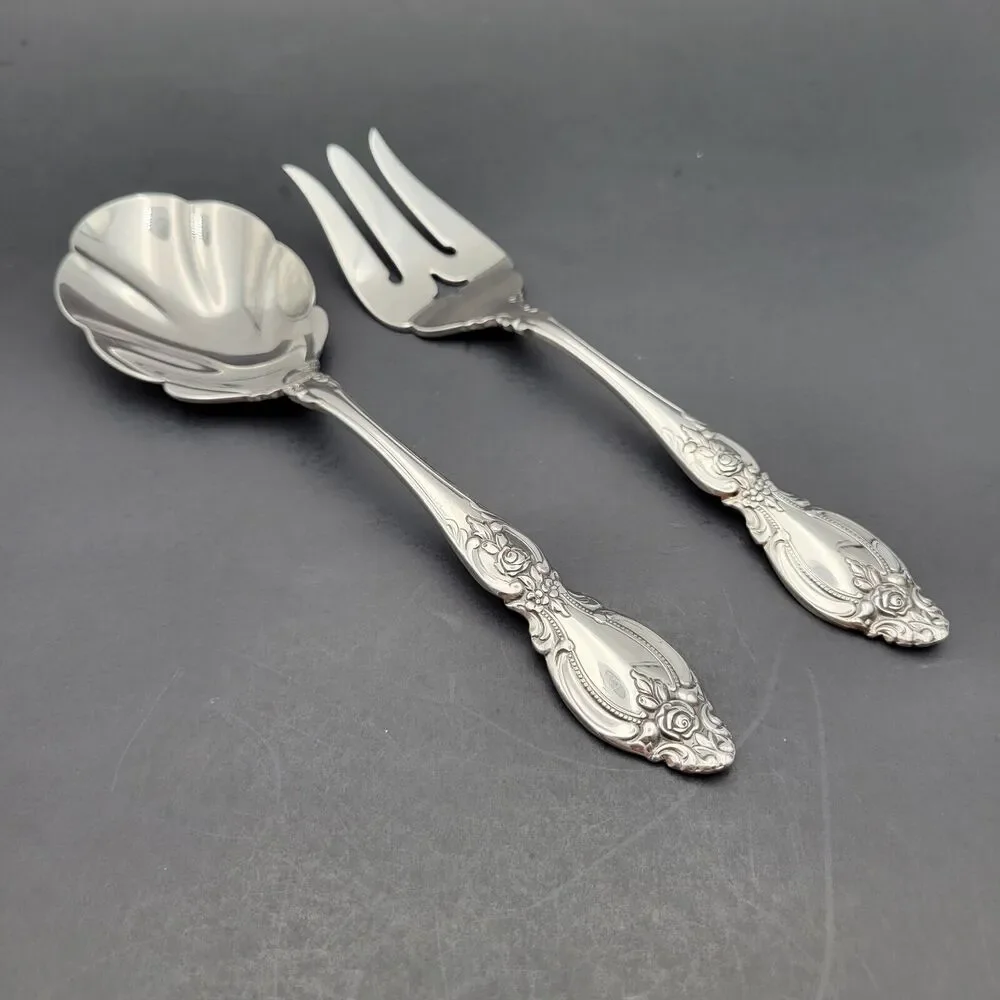 Oneida 18/8 Stainless Heirloom Frederick Serving Set Fork & Spoon (Shell Cassero